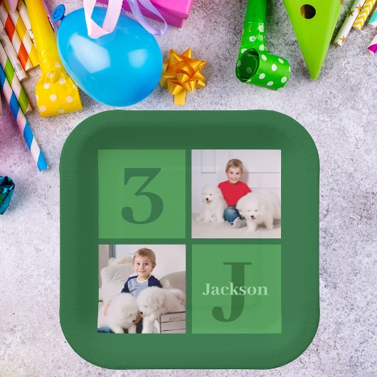 Green Birthday Foto Collage Personalisiertes Party Pappteller