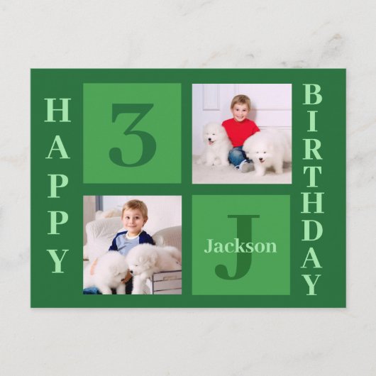 Green Birthday Foto Collage Personalisiertes Party Postkarte (Vorderseite)
