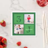 Green Birthday Foto Collage Personalisiertes Party Serviette (Beispiel)