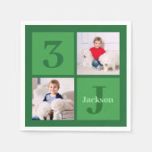 Green Birthday Foto Collage Personalisiertes Party Serviette (Vorderseite)