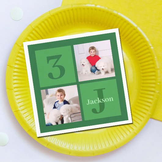 Green Birthday Foto Collage Personalisiertes Party Serviette