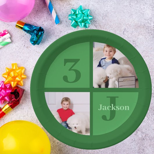 Green Birthday Party Custom Kids Foto Pappteller