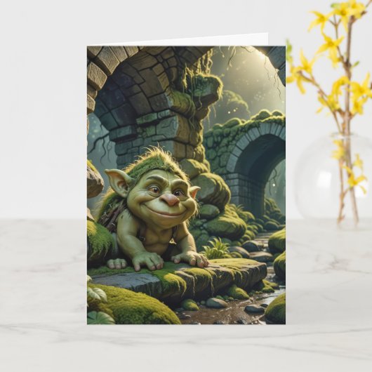 Green Birthday Troll unter einer Brücke Karte (Gelbe Blume)