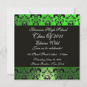 GREEN BLACK ABSCHLUSS DAMASK MONOGRAMM Champagner Einladung (Rückseite)