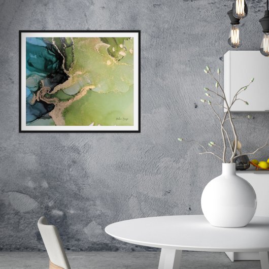 Green Black Abstrakt Alcohol Ink Poster