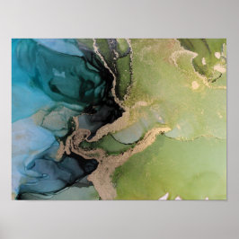 Green Black Abstrakt Alcohol Ink Poster