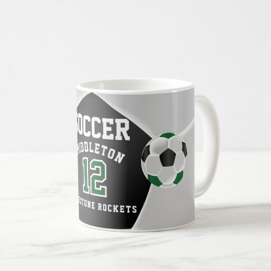 Green, Black and White ⚽ Fußball Sport Kaffeetasse (VorderseiteRechts)