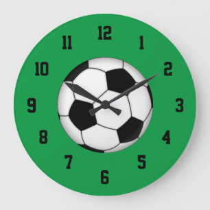 Green, Black and White Soccer Clock Große Wanduhr