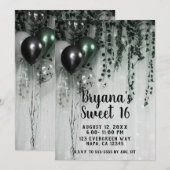 Green Black Balloons Ivy Dschungel Party Sweet 16 Einladung (Vorne/Hinten)