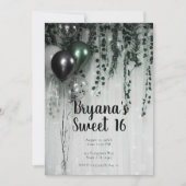 Green Black Balloons Ivy Dschungel Party Sweet 16 Einladung (Vorderseite)