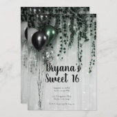 Green Black Balloons Ivy Dschungel Party Sweet 16 Einladung (Vorne/Hinten)