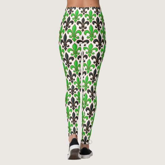 Green Black Baroque Fleur-de-lis Pattern Design  Leggings (Rückseite)