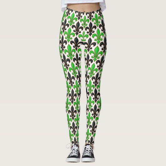 Green Black Baroque Fleur-de-lis Pattern Design  Leggings (Vorderseite)