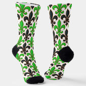 Green Black Baroque Fleur-de-lis Pattern Design Socken