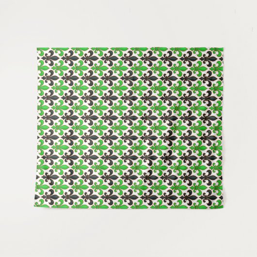 Green Black Baroque Fleur-de-lis Pattern Design Wandteppich (Vorderseite (Horizontal))