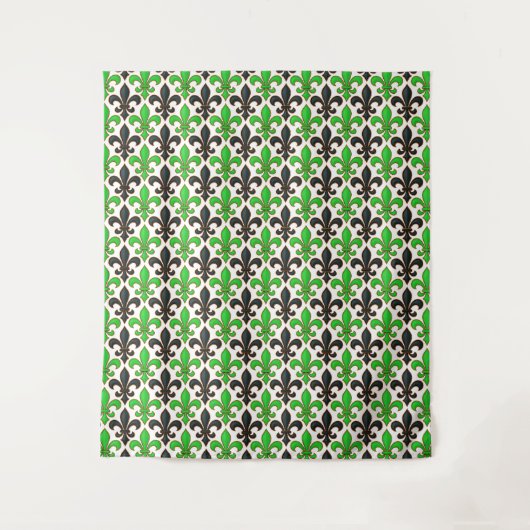 Green Black Baroque Fleur-de-lis Pattern Design Wandteppich (Vorderseite)