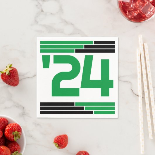 Green & Black Bars Class of '24 Grad Party Serviette (Beispiel)