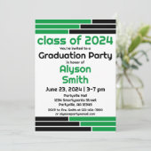 Green & Black Bars Ein Foto Grad Party Einladung (Stehend Vorderseite)