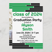 Green & Black Bars Ein Foto Grad Party Einladung (Vorne/Hinten)