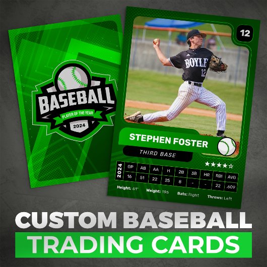Green & Black Baseball Player Trading Foto Card Telefonnummerkarte