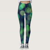 Green Black Bokeh Abstrakter Hintergrund Leggings (Vorderseite)