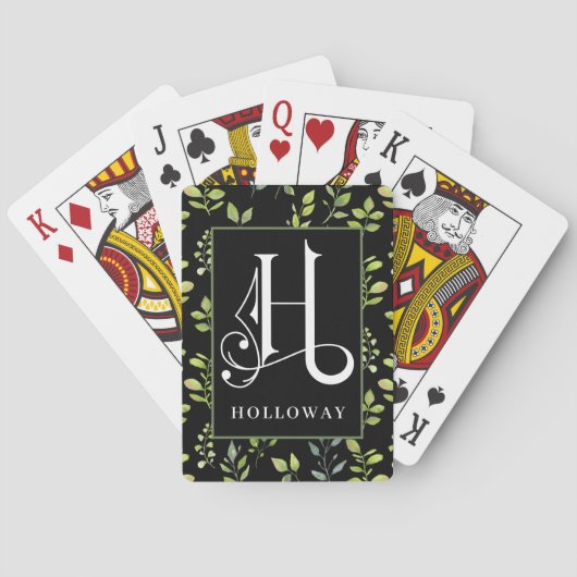 Green Black Botanical H Monogram, personalize Bic Spielkarten (Rückseite)