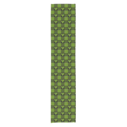 Green Black Buffalo Heart Plaid Table Runner Kurzer Tischläufer (Vorderseite)