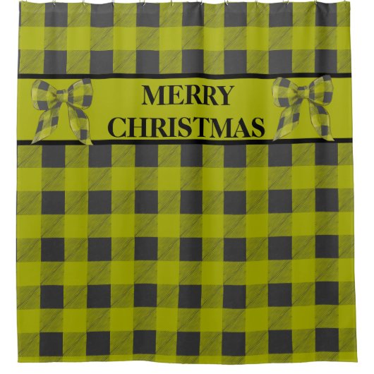 Green & Black Buffalo Kariert, frohe Weihnachten Duschvorhang (Vorderseite)