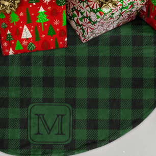 Green Black Buffalo Kariert Personalisiert Monogra Polyester Weihnachtsbaumdecke