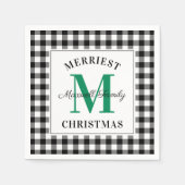 Green Black Buffalo Karierte Weihnachtsmonogramm Serviette (Vorderseite)