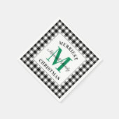 Green Black Buffalo Karierte Weihnachtsmonogramm Serviette (Ecke)