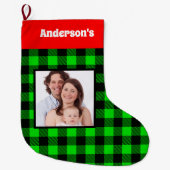 Green Black Buffalo Karierter Name des Fotos Großer Weihnachtsstrumpf (Vorderseite)