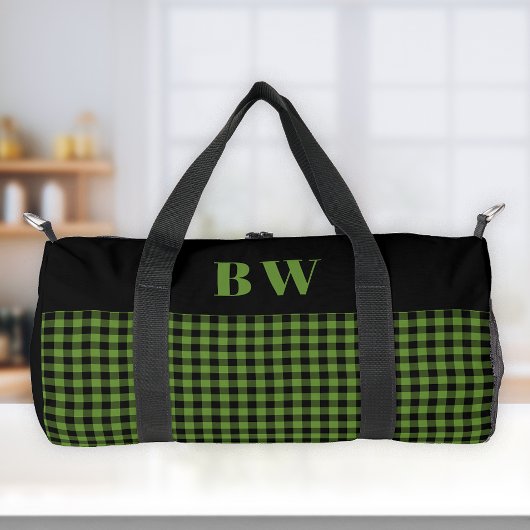 Green Black Buffalo Karo Bold Monogram Duffle Bag