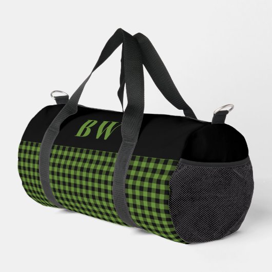 Green Black Buffalo Karo Bold Monogram Duffle Bag (Rechte Ecke)