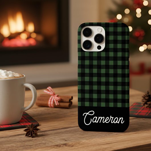 Green & Black Buffalo Plaid Custom Name Case-Mate iPhone Hülle