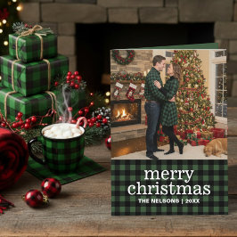 Green & Black Buffalo Plaid Merry Christmas Photo  Feiertagskarte