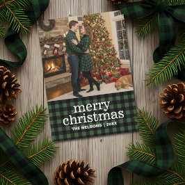 Green & Black Buffalo Plaid Merry Christmas Photo  Feiertagskarte