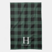 Green Black Buffalo Plaid Monogram Holiday Geschirrtuch (Vertikal)