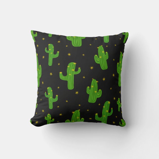 Green Black Cartoon Cactus Pflanze Gemustert Kissen (Vorderseite)