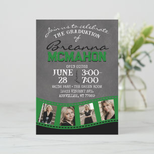 Green & Black Chalkboard Foto Filmstrip Grad Einladung