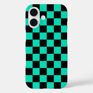 Green Black Checkered Karo Pattern iPhone 16 Hülle