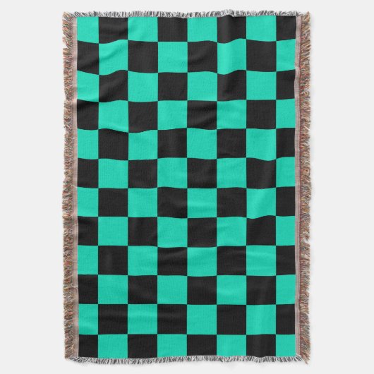 Green Black Checkered Karo Pattern Decke (Vorderseite Vertikal)