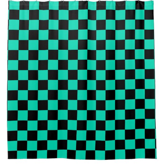 Green Black Checkered Karo Pattern Duschvorhang (Vorderseite)