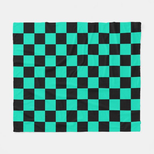 Green Black Checkered Karo Pattern Fleecedecke (Vorderseite (Horizontal))