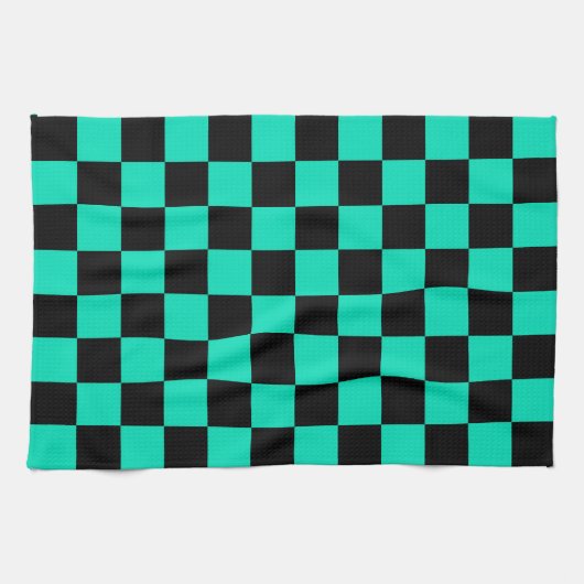 Green Black Checkered Karo Pattern Geschirrtuch (Horizontal)