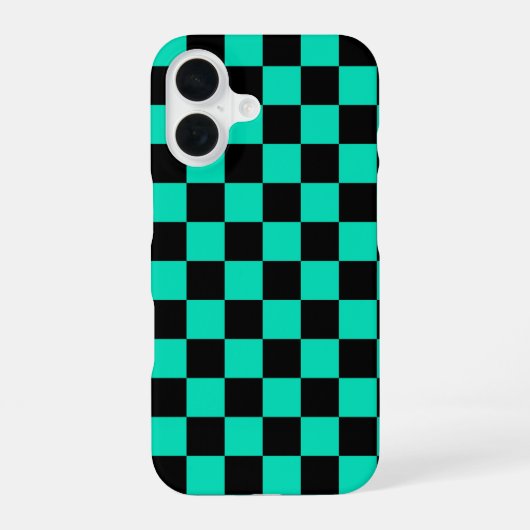 Green Black Checkered Karo Pattern iPhone 16 Hülle (Rückseite)