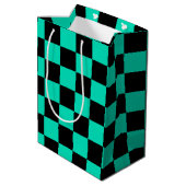 Green Black Checkered Karo Pattern Mittlere Geschenktüte (Rückseite Schrägansicht)