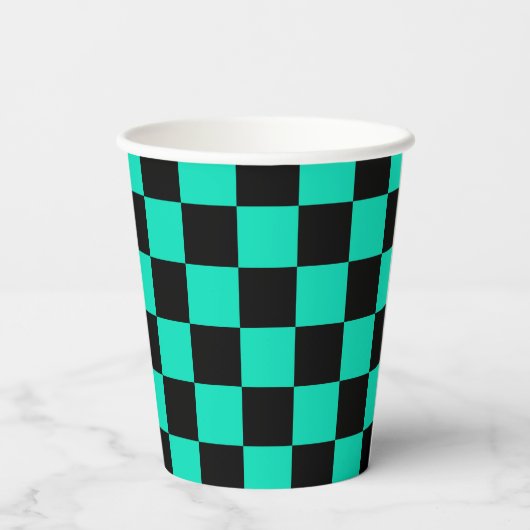 Green Black Checkered Karo Pattern Pappbecher (Rückseite)