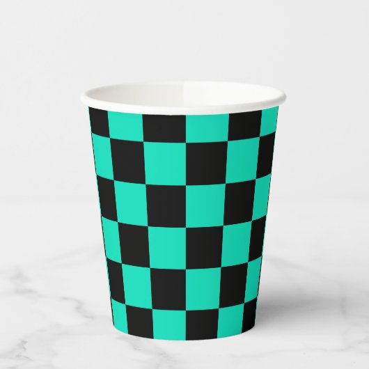 Green Black Checkered Karo Pattern Pappbecher (Links)