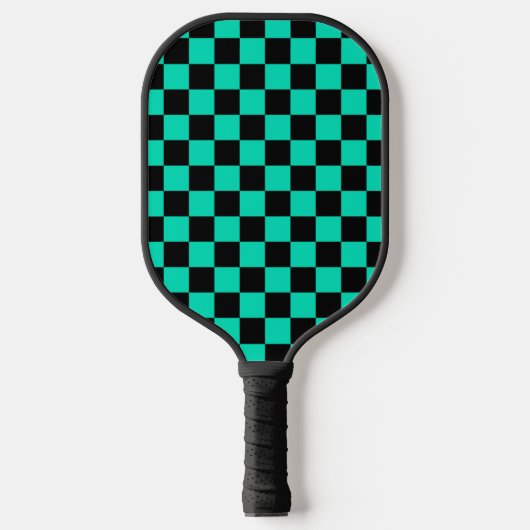 Green Black Checkered Karo Pattern Pickleball Schläger (Vorderseite)